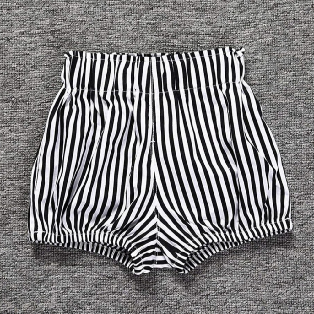 Baby Black & White Stripe Bloomer Shorts Summer High Waisted Diaper Cover 6-9M